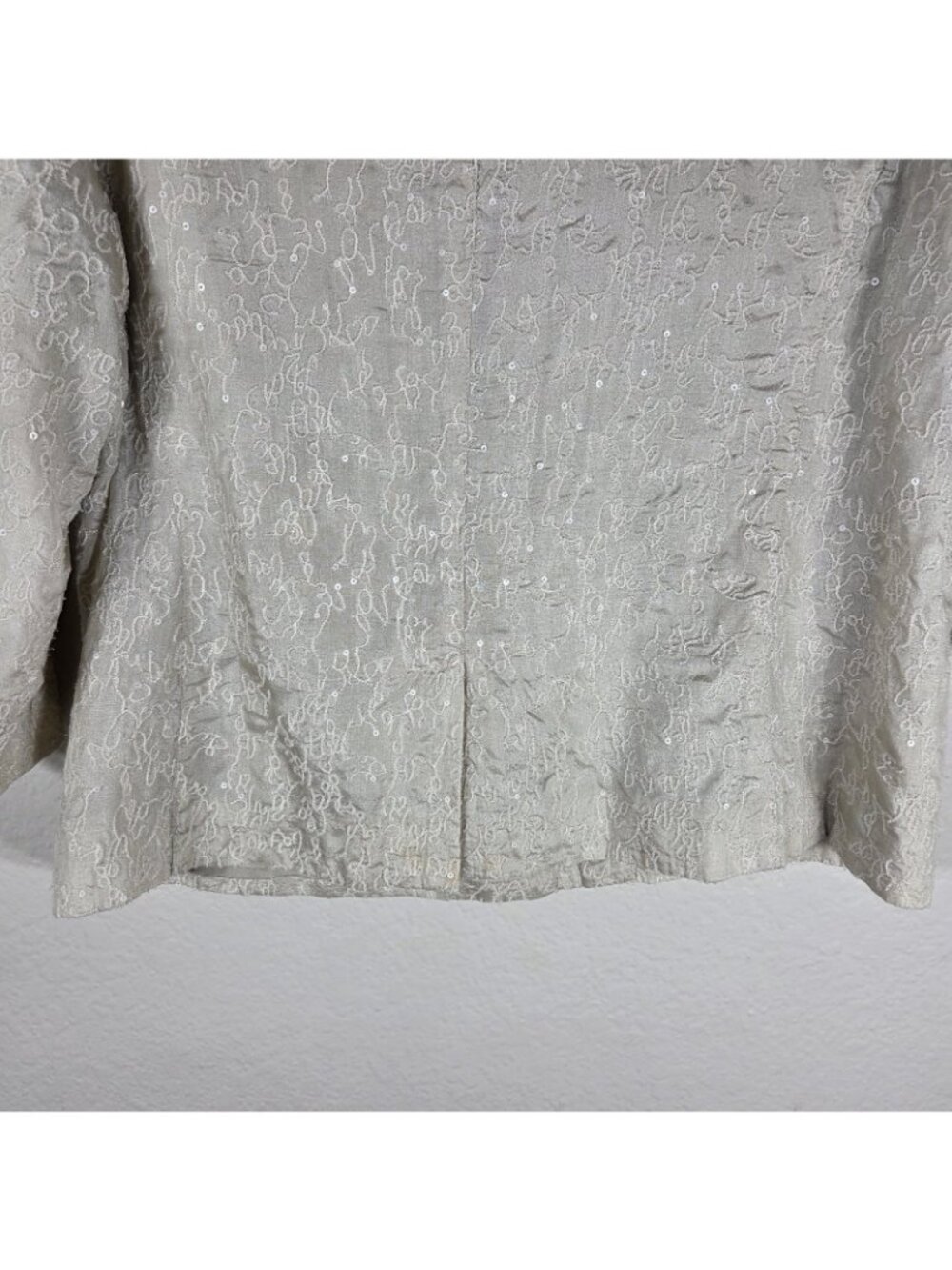 Eileen Fisher Embroidered Sequin Silk Blazer Cream High Neck Petite Size M - Picture 11 of 16